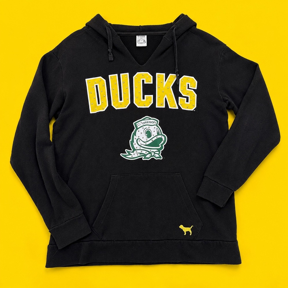 PINK Victoria's Secret Oregon Ducks Hoodie Black Sequin Studded Sweatshirt S